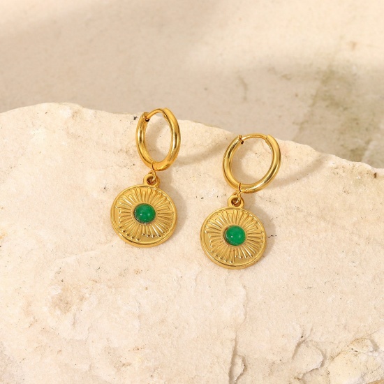 Immagine di Squisito Elegante Orecchini Circolari All'Ingrosso, Tondo 18K Vero Oro Placcato 304 Acciaio Inossidabile, Donne PVD Ecologica Impermeabile Anti-Ossidante Ipoallergenico Regalo Fornitura di Gioielli, 3.4cm Dia., 1 Paio