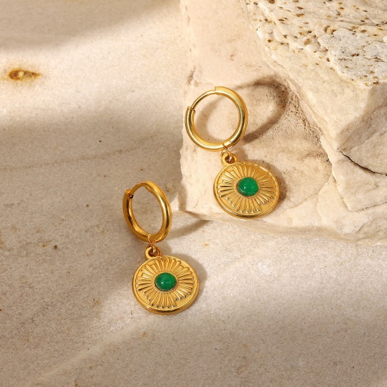 Immagine di Squisito Elegante Orecchini Circolari All'Ingrosso, Tondo 18K Vero Oro Placcato 304 Acciaio Inossidabile, Donne PVD Ecologica Impermeabile Anti-Ossidante Ipoallergenico Regalo Fornitura di Gioielli, 3.4cm Dia., 1 Paio