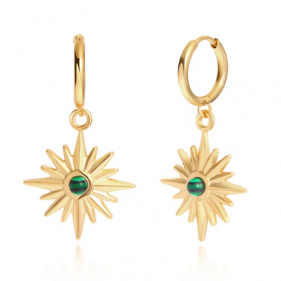 Immagine di Squisito Elegante Orecchini Circolari All'Ingrosso, Stella 18K Vero Oro Placcato 304 Acciaio Inossidabile, Donne PVD Ecologica Impermeabile Anti-Ossidante Ipoallergenico Regalo Fornitura di Gioielli, 3.4cm Dia., 1 Paio