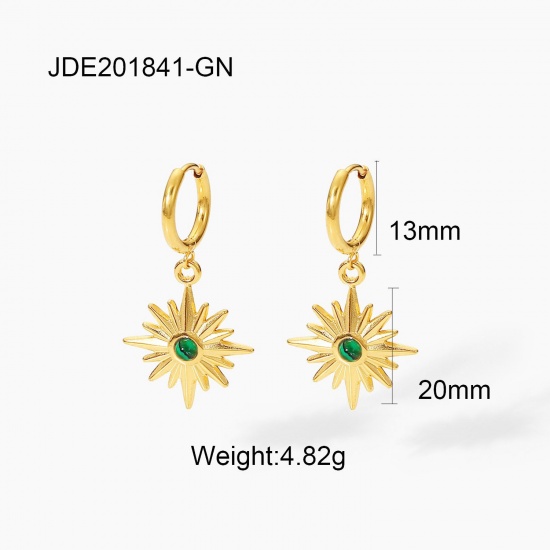 Immagine di Squisito Elegante Orecchini Circolari All'Ingrosso, Stella 18K Vero Oro Placcato 304 Acciaio Inossidabile, Donne PVD Ecologica Impermeabile Anti-Ossidante Ipoallergenico Regalo Fornitura di Gioielli, 3.4cm Dia., 1 Paio