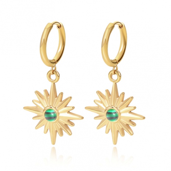 Immagine di Squisito Elegante Orecchini Circolari All'Ingrosso, Stella 18K Vero Oro Placcato 304 Acciaio Inossidabile, Donne PVD Ecologica Impermeabile Anti-Ossidante Ipoallergenico Regalo Fornitura di Gioielli, 3.4cm Dia., 1 Paio