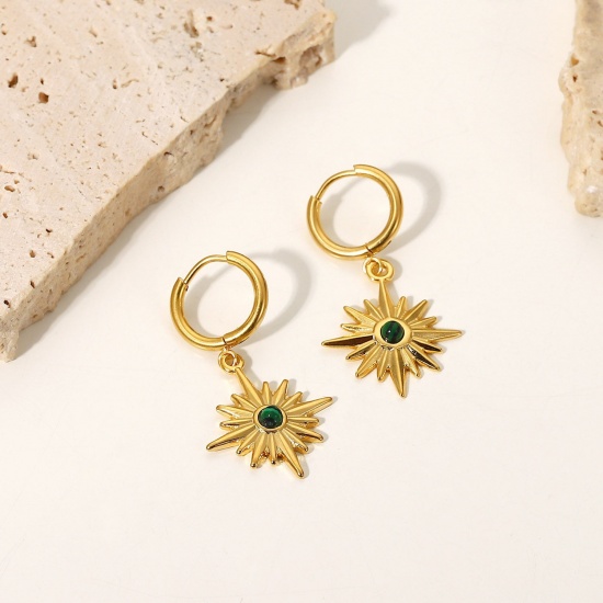 Immagine di Squisito Elegante Orecchini Circolari All'Ingrosso, Stella 18K Vero Oro Placcato 304 Acciaio Inossidabile, Donne PVD Ecologica Impermeabile Anti-Ossidante Ipoallergenico Regalo Fornitura di Gioielli, 3.4cm Dia., 1 Paio