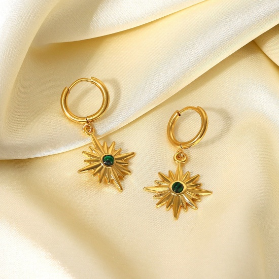 Immagine di Squisito Elegante Orecchini Circolari All'Ingrosso, Stella 18K Vero Oro Placcato 304 Acciaio Inossidabile, Donne PVD Ecologica Impermeabile Anti-Ossidante Ipoallergenico Regalo Fornitura di Gioielli, 3.4cm Dia., 1 Paio