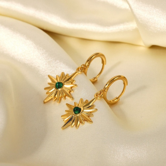 Immagine di Squisito Elegante Orecchini Circolari All'Ingrosso, Stella 18K Vero Oro Placcato 304 Acciaio Inossidabile, Donne PVD Ecologica Impermeabile Anti-Ossidante Ipoallergenico Regalo Fornitura di Gioielli, 3.4cm Dia., 1 Paio
