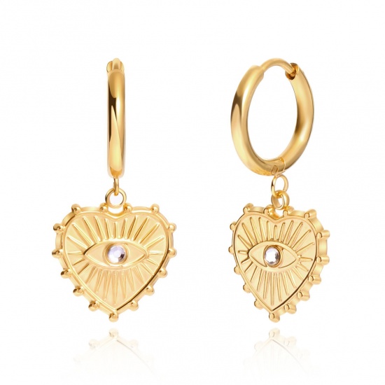 Immagine di San Valentino Elegante Orecchini Circolari All'Ingrosso, Cuore Occhi 18K Vero Oro Placcato 304 Acciaio Inossidabile, Donne PVD Ecologica Impermeabile Anti-Ossidante Ipoallergenico Regalo Fornitura di Gioielli, 3.1cm x 1.4cm, 1 Paio