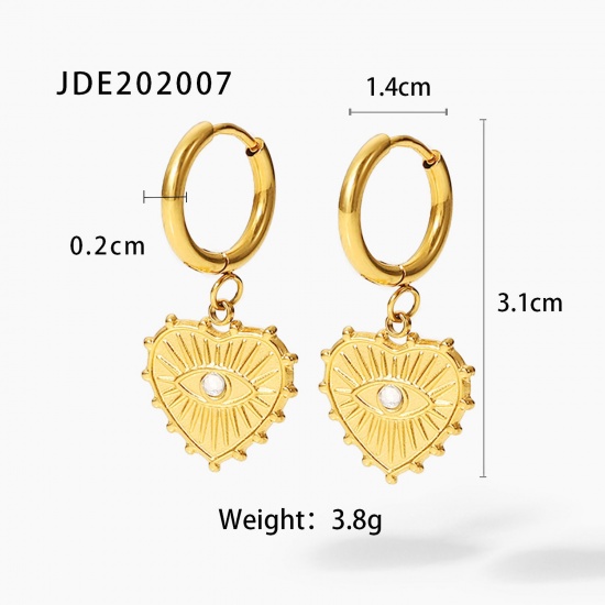 Immagine di San Valentino Elegante Orecchini Circolari All'Ingrosso, Cuore Occhi 18K Vero Oro Placcato 304 Acciaio Inossidabile, Donne PVD Ecologica Impermeabile Anti-Ossidante Ipoallergenico Regalo Fornitura di Gioielli, 3.1cm x 1.4cm, 1 Paio