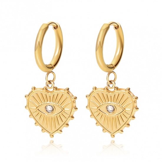 Immagine di San Valentino Elegante Orecchini Circolari All'Ingrosso, Cuore Occhi 18K Vero Oro Placcato 304 Acciaio Inossidabile, Donne PVD Ecologica Impermeabile Anti-Ossidante Ipoallergenico Regalo Fornitura di Gioielli, 3.1cm x 1.4cm, 1 Paio