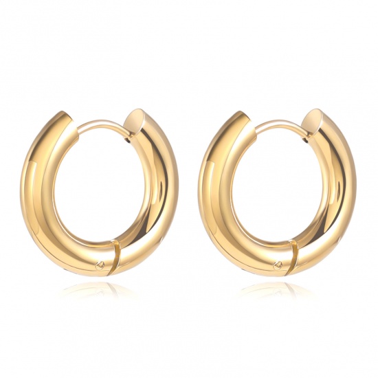 Image de 1 Paire Boucles d'Oreilles Créoles Exquis en 304 Acier Inoxydable Respectueux de la Nature À la Mode Plaqué Or Véritable 18K Cadeau Pour Femmes 19mm Dia.