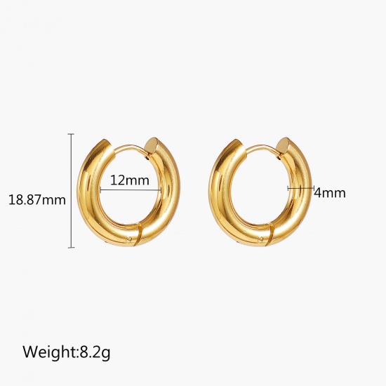 Image de 1 Paire Boucles d'Oreilles Créoles Exquis en 304 Acier Inoxydable Respectueux de la Nature À la Mode Plaqué Or Véritable 18K Cadeau Pour Femmes 19mm Dia.