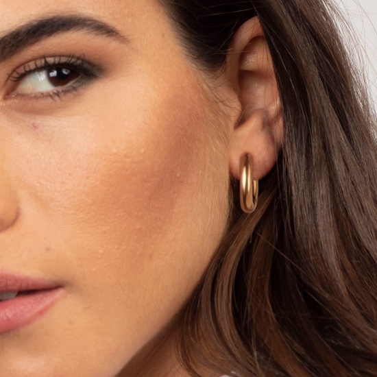 Image de 1 Paire Boucles d'Oreilles Créoles Exquis en 304 Acier Inoxydable Respectueux de la Nature À la Mode Plaqué Or Véritable 18K Cadeau Pour Femmes 19mm Dia.