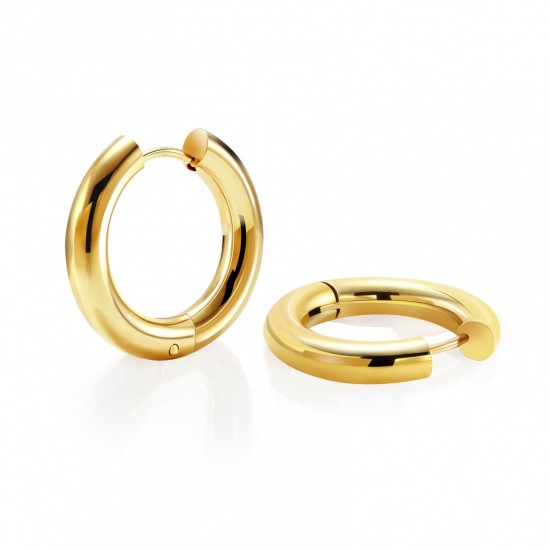 Imagen de 1 Par Respetuoso del Medio Ambiente Elegante Exquisito 18K Oro Real Chapado 304 Acero Inoxidable Pendientes de Aro Para Mujeres Regalo 24mm Dia.
