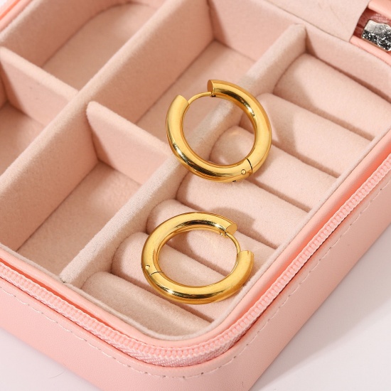 Imagen de 1 Par Respetuoso del Medio Ambiente Elegante Exquisito 18K Oro Real Chapado 304 Acero Inoxidable Pendientes de Aro Para Mujeres Regalo 24mm Dia.