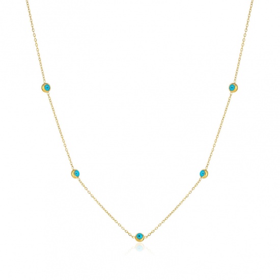 Picture of Wholesale Green Blue Enamel Link Cable Chain Station Necklace, 14K Real Gold Plated 304 Stainless Steel, Women's Eco-friendly PVD Waterproof Anti-Tarnish Hypoallergenic Exquisite Stylish Gift Jewelry For Retailer, 45cm(17.7") + 5cm(2") long, 1 Piece