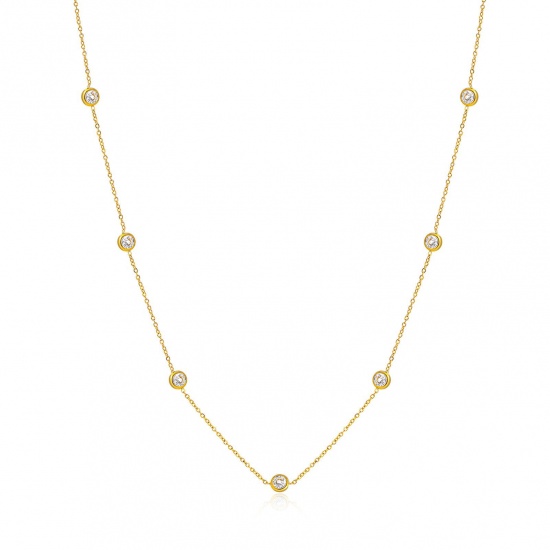 Picture of Wholesale Clear Cubic Zirconia Link Cable Chain Station Necklace, 14K Real Gold Plated 304 Stainless Steel, Women's Eco-friendly PVD Waterproof Anti-Tarnish Hypoallergenic Exquisite Stylish Gift Jewelry For Retailer, 45cm(17.7") + 5cm(2") long, 1 Piece