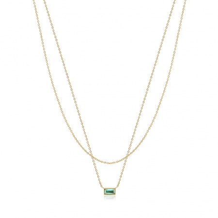 Immagine di Rettangolo Acqua Blu Circonio Cubico Multistrato Collana All'Ingrosso, 18K Vero Oro Placcato 304 Acciaio Inossidabile Catena a Cavo, Donne PVD Ecologica Impermeabile Anti-Ossidante Ipoallergenico Squisito Elegante Regalo Gioielli Per Rivenditore, 40cm + 5cm Lunghezza, 1 Pz