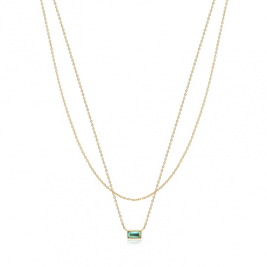 Picture of Wholesale Rectangle Aqua Blue Cubic Zirconia Multilayer Layered Necklace, 18K Real Gold Plated 304 Stainless Steel Link Cable Chain, Women's Eco-friendly PVD Waterproof Anti-Tarnish Hypoallergenic Exquisite Stylish Gift Jewelry For Retailer, 40cm(15.7") + 5cm(2") long, 1 Piece