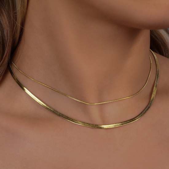 Изображение Оптовая Многослойное ожерелье, 14K настоящее золото с покрытием 304 Нержавеющая Сталь Женские Экологичное PVD Водонепроницаемый Антиоксидантный Гипоаллергенный Изысканный Стильный подарок Ювелирные Изделия для Розничного Торговца 38см + 5см Длина, 1 ШТ