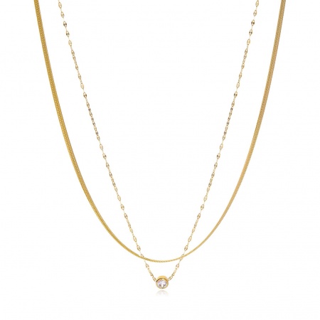 Picture of Wholesale Clear Rhinestone Multilayer Layered Necklace, 14K Real Gold Plated 304 Stainless Steel Women's Eco-friendly PVD Waterproof Anti-Tarnish Hypoallergenic Exquisite Stylish Gift Jewelry For Retailer, 39cm(15.4") + 5cm(2") long, 1 Piece