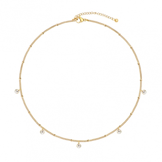 Picture of Wholesale Clear Cubic Zirconia Necklace, 18K Real Gold Plated 304 Stainless Steel Women's Eco-friendly PVD Waterproof Anti-Tarnish Hypoallergenic Exquisite Stylish Gift Jewelry For Retailer, 38cm(15") + 5cm(2") long, 1 Piece