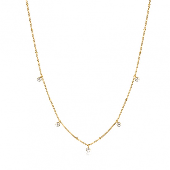 Picture of Wholesale Clear Cubic Zirconia Necklace, 18K Real Gold Plated 304 Stainless Steel Women's Eco-friendly PVD Waterproof Anti-Tarnish Hypoallergenic Exquisite Stylish Gift Jewelry For Retailer, 38cm(15") + 5cm(2") long, 1 Piece