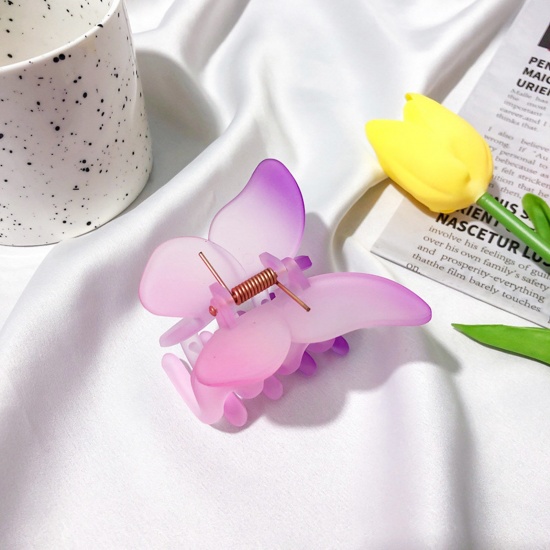 Picture of Resin Stylish Hair Claw Clips Clamps Pale Lilac Butterfly Animal 6.8cm x 5.7cm, 1 Piece