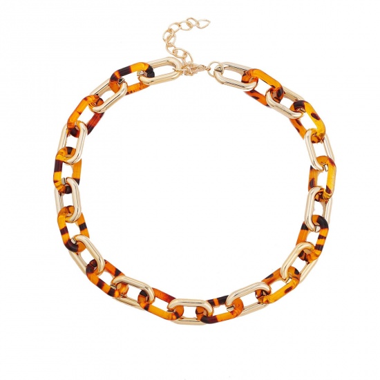 Picture of Resin Punk Necklace Gold Plated Multicolor Link Chain Leopard Print 48cm(18 7/8") long, 1 Piece