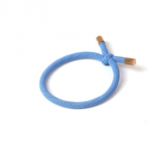 Immagine di Stoffa Semplice Elastico Molla Fermacapelli Blu Nodo Spirale Elastico 5.5cm Dia, 5 Pz