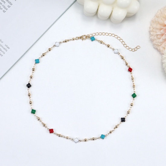 Picture of Ins Style Choker Necklace Gold Plated Multicolor Flower 35cm(13 6/8") long, 1 Piece