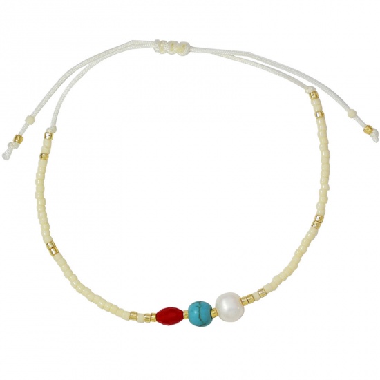 Image de Bracelets Tressés Style Bohème en Perles de Culture d'Eau Douce Doré Crème Baroque Perlé 16-24cm long, 1 Pièce