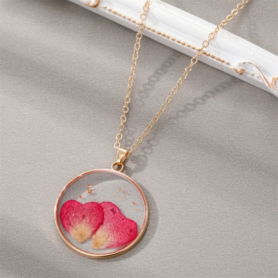 Picture of Resin & Real Dried Flower Birth Month Flower Necklace Gold Plated Light Salmon Round January 45cm(17 6/8") long, 1 Piece