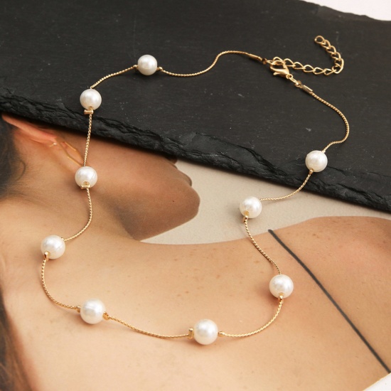 Picture of Stylish Choker Necklace Gold Plated Imitation Pearl 35cm(13 6/8") long, 1 Piece