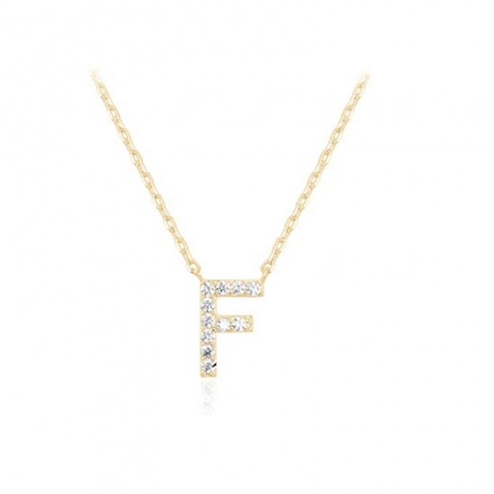 Picture of Hypoallergenic Simple & Casual Exquisite 14K Gold Color Sterling Silver Rolo Chain Initial Alphabet/ Capital Letter Message " F " Pendant Necklace For Women Mother's Day 45cm(17 6/8") long, 1 Piece