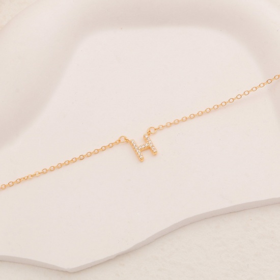 Picture of Hypoallergenic Simple & Casual Exquisite 14K Gold Color Sterling Silver Rolo Chain Initial Alphabet/ Capital Letter Message " F " Pendant Necklace For Women Mother's Day 45cm(17 6/8") long, 1 Piece