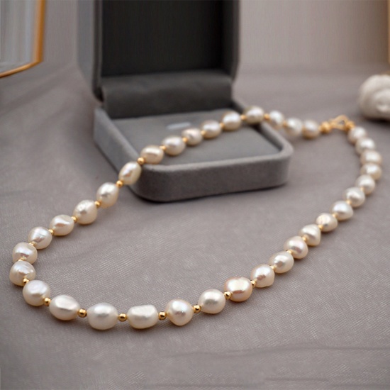 Picture of Freshwater Cultured Pearl Baroque Beaded Necklace Gold Plated 45cm(17 6/8") long, 1 Piece