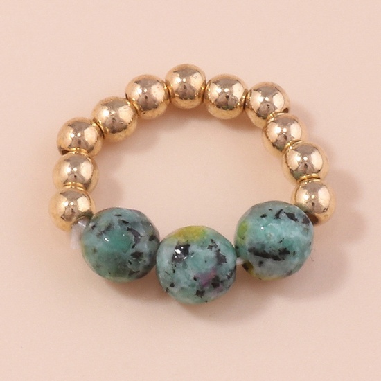 Picture of Stone Stylish Elastic Stretch Beaded Rings Gold Plated Multicolor Ball 20mm-30mm Dia., 1 Piece