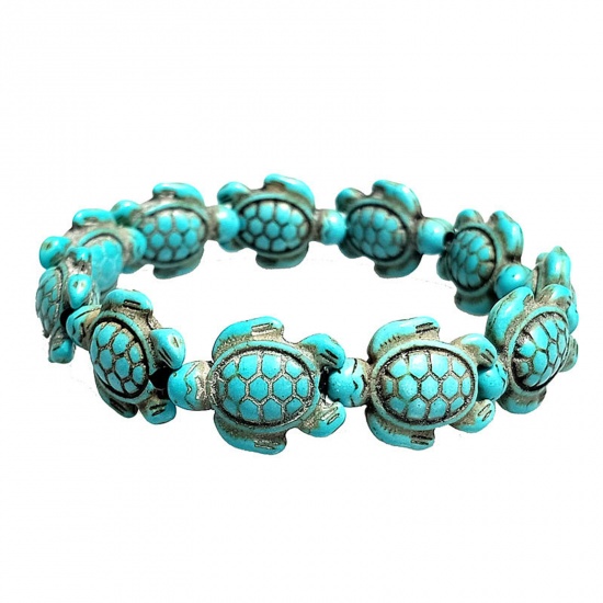 Image de Bracelets Raffinés Bracelets Délicats Bracelet de Perles Bijoux d'Océan en Turquoise ( Imitation ) Bleu Tortue Elastique 18.5-19cm long, 1 Pièce