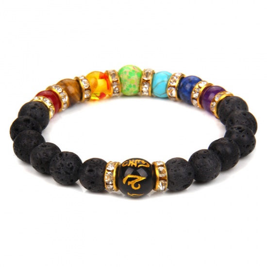 Immagine di Pietra Yoga Bracciali Delicato bracciali delicate braccialetto in rilievo Multicolore Mantra Buddista delle Sei Parole Elastico 19cm Lunghezza, 1 Pz