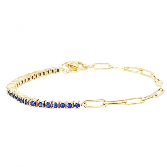Picture of Brass Stylish Bracelets Gold Plated Link Chain Blue Cubic Zirconia 21cm(8 2/8") long, 1 Piece                                                                                                                                                                 