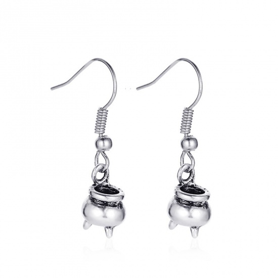 Picture of Halloween Ear Wire Hook Earrings Antique Silver Color Censer 3.2cm, 1 Pair