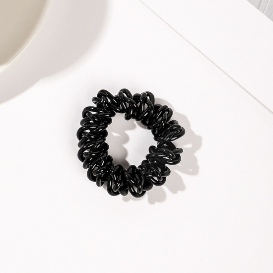 Picture of Resin Simple Ponytail Holder Hair Ties Band Scrunchies Black Spiral Elastic 4.5cm Dia., 2 PCs