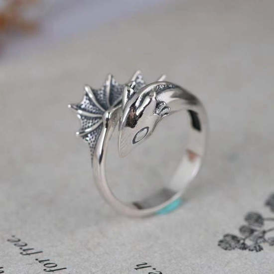 Picture of Gothic Open Adjustable Wrap Rings Antique Silver Color Dragon 1 Piece
