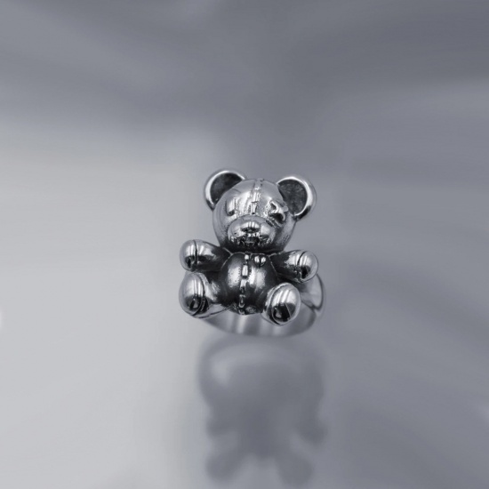 Picture of Punk Gothic Unadjustable Rings Antique Silver Color Bear Animal 18.1mm(US Size 8), 1 Piece