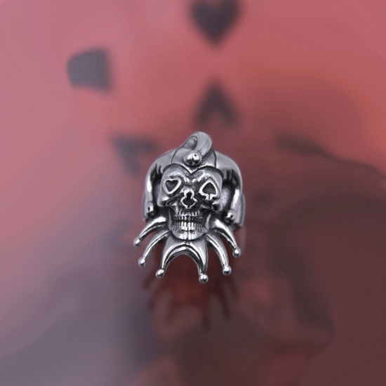 Picture of Punk Gothic Unadjustable Rings Antique Silver Color Clown 17.3mm(US Size 7), 1 Piece