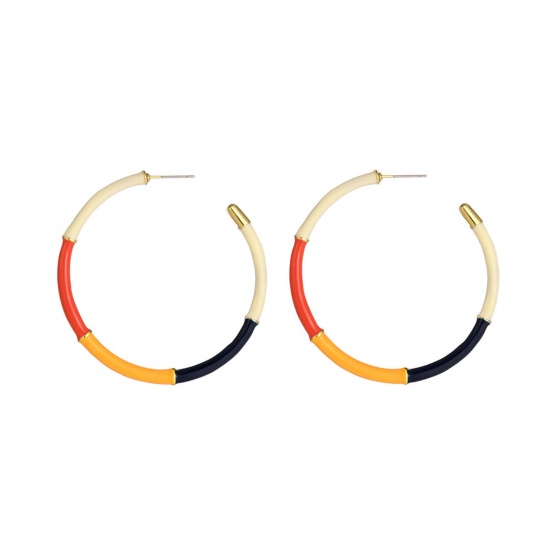 Picture of Retro Hoop Earrings Gold Plated Multicolor Enamel Round 5.2cm x 4.5cm, 1 Pair