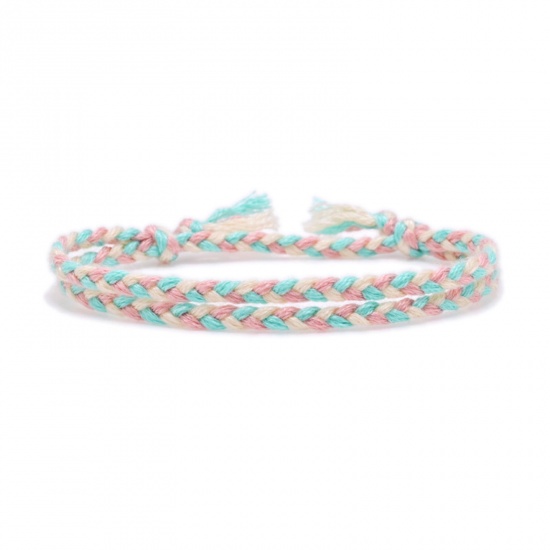 Picture of Cotton & Linen Ethnic Waved String Braided Friendship Bracelets Multicolor Tassel Adjustable 16cm - 18cm long, 1 Piece