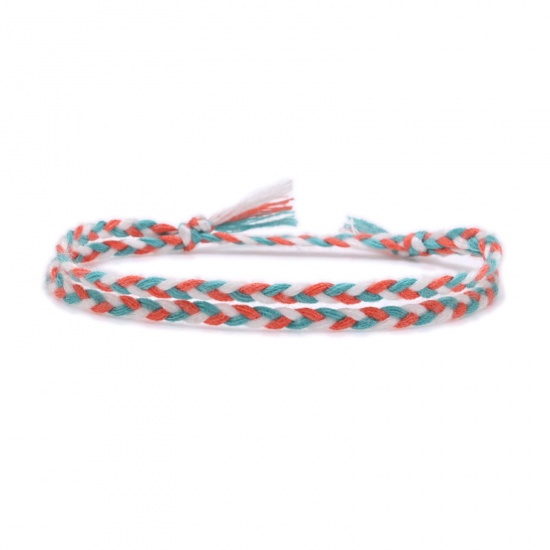 Picture of Cotton & Linen Ethnic Waved String Braided Friendship Bracelets Multicolor Tassel Adjustable 16cm - 18cm long, 1 Piece