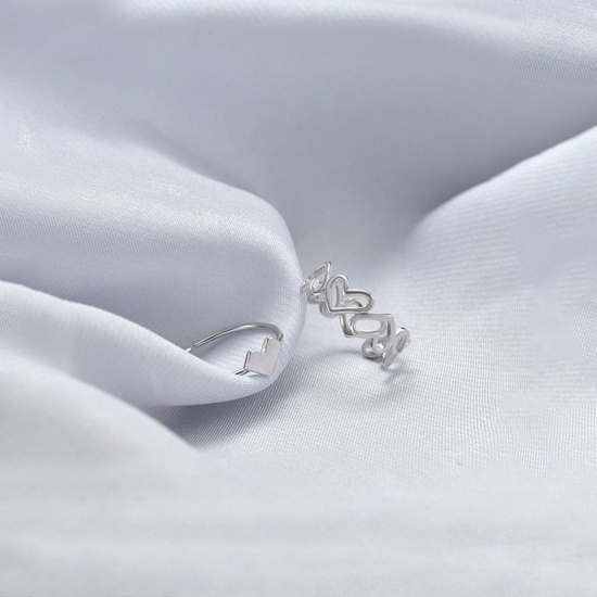 Picture of Exquisite Open Adjustable Rings Silver Tone Heart 18mm(US Size 7.75), 1 Set ( 2 PCs/Set)