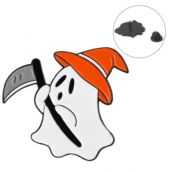 Picture of Cute Pin Brooches Halloween Ghost Multicolor Enamel 3.1cm x 3.3cm, 1 Piece