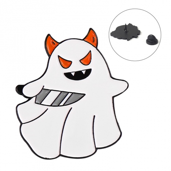 Picture of Cute Pin Brooches Halloween Ghost Multicolor Enamel 28mm x 24mm, 1 Piece