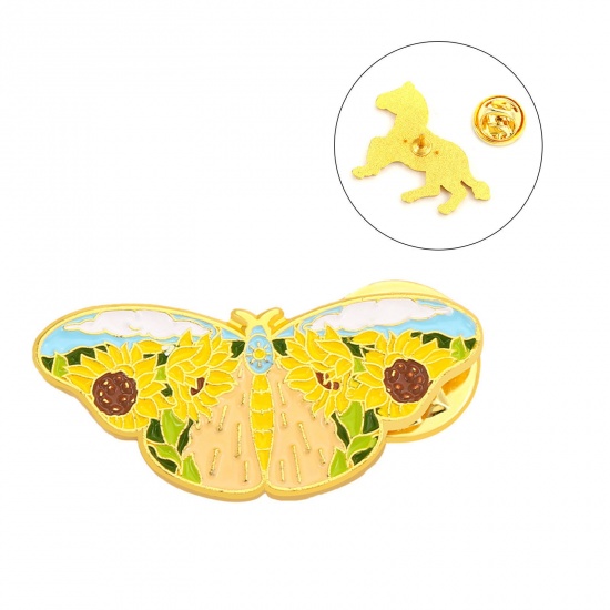 Picture of Stylish Pin Brooches Butterfly Animal Painting Gold Plated Enamel 3cm x 1.3cm, 1 Piece